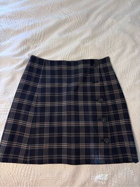 Sunday Best Navy and Cream Plaid Side-Button Mini Skirt